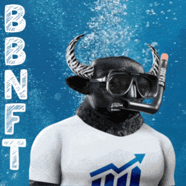 a bull wearing a diving mask and a shirt that says nft on it