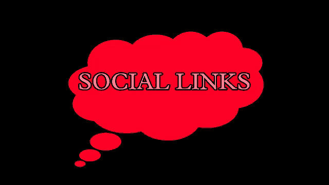 a red thought bubble that says social links on a black background