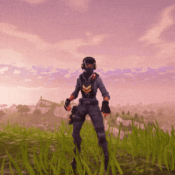 a video game character is standing in a field of tall grass