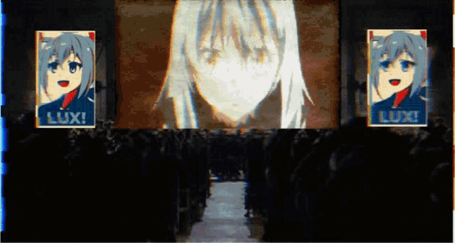 a group of people are gathered in front of a large screen that says lux