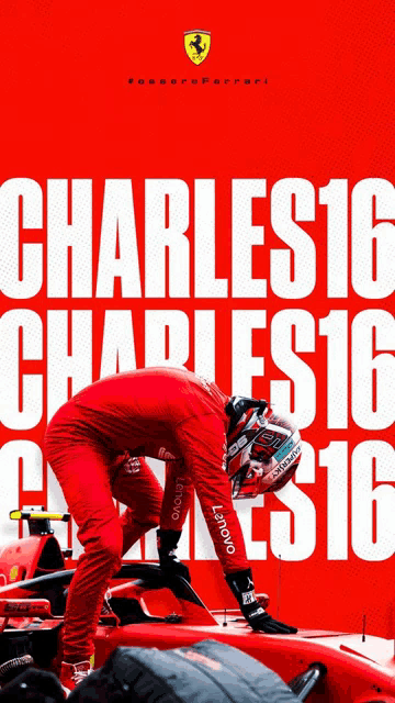 a poster for charles 16 shows a man in a race car