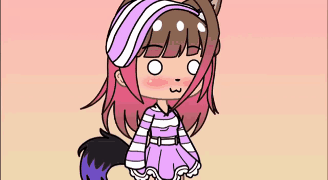 a drawing of a girl with pink hair wearing a striped shirt
