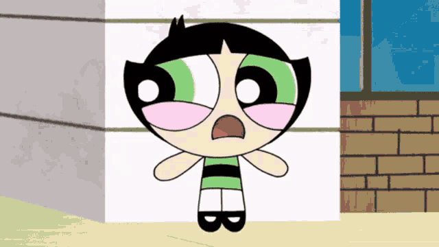 buttercup from the powerpuff girls is standing in a corner