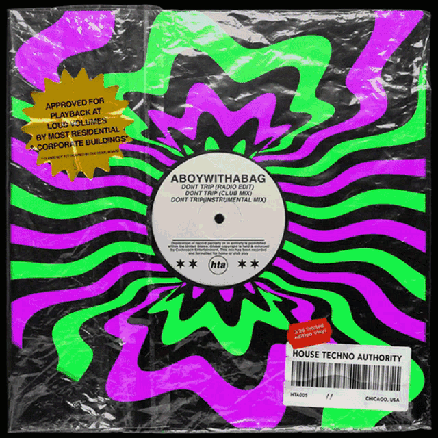 a colorful plastic wrap with a record label that says ' abovewithabag ' on it