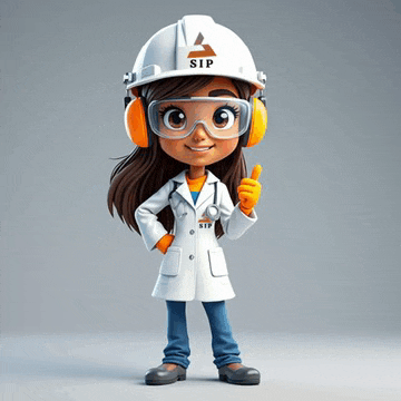 a cartoon character wearing a hard hat and goggles with the word sip on it