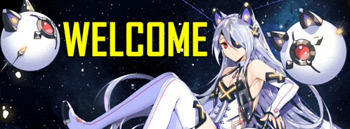 a poster with a girl and the words welcome in yellow letters