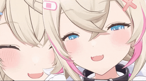 a close up of two anime girls with their mouths open