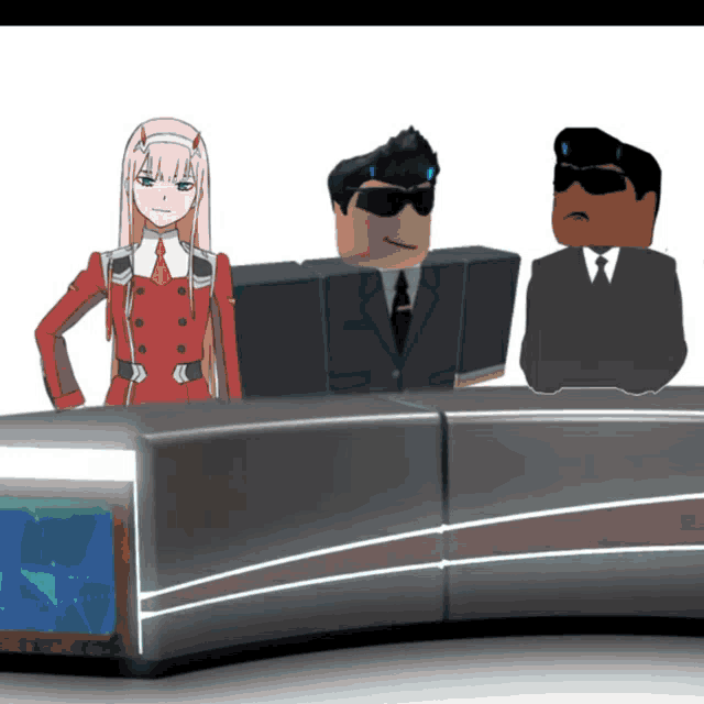 a cartoon of a girl standing next to two men