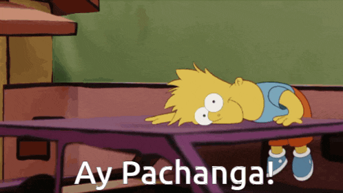 a cartoon of bart simpson laying on a table with ay pachanga written on the bottom