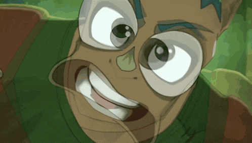 a close up of a cartoon character 's face with his mouth open