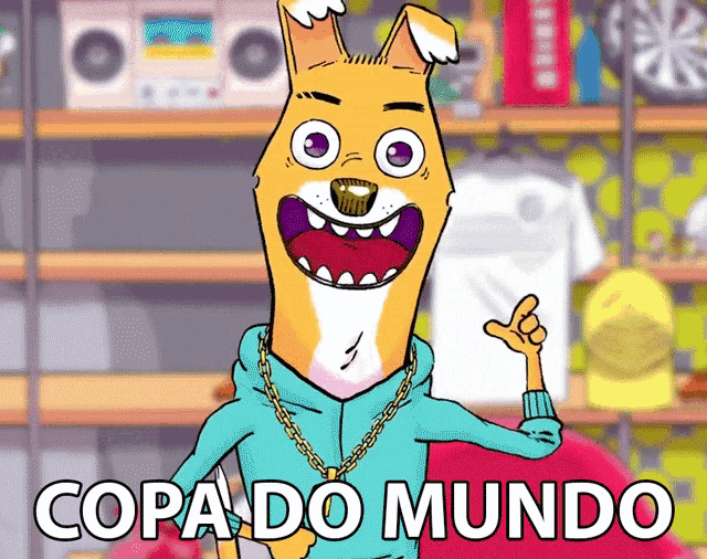 a cartoon of a dog wearing a blue hoodie with the words copa do mundo written below it
