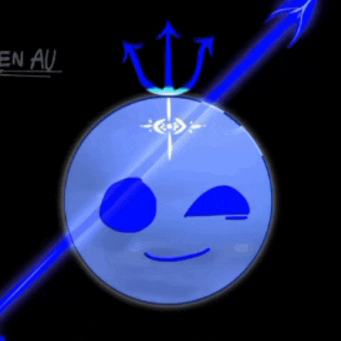 a drawing of a planet with a trident and the word en au on the bottom
