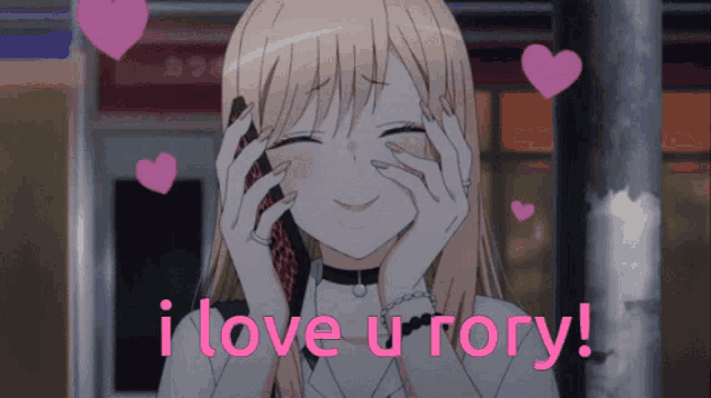 a girl covering her face with her hands and the words i love u tory