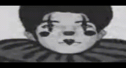 a black and white drawing of a clown 's face with a clown makeup .
