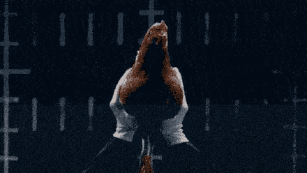 a person is holding a chicken in their hands in front of a wall with crosses .