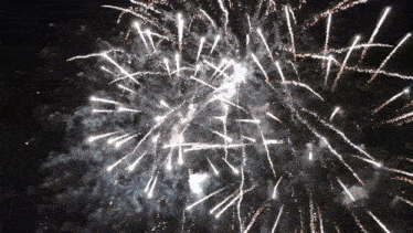 a fireworks display in the night sky with a cluster of white fireworks in the middle