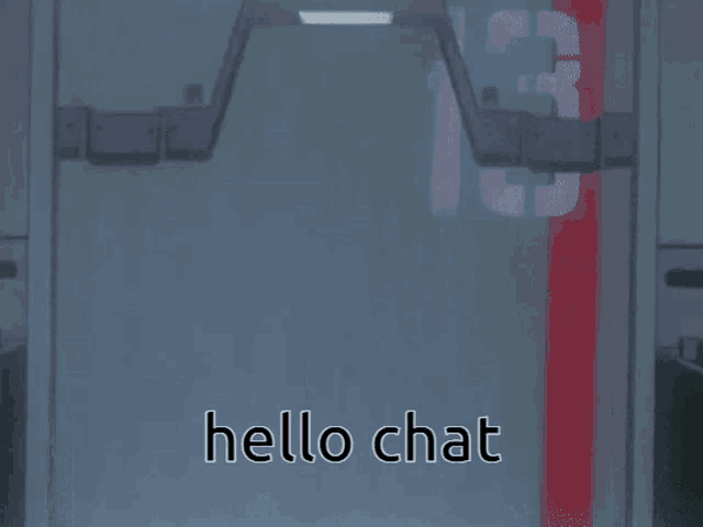 a cartoon character is standing in front of a screen that says " hello chat "