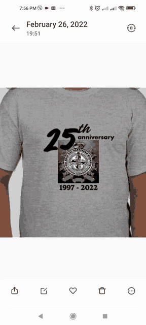 a 25th anniversary t-shirt is displayed on a phone screen