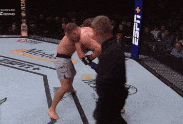 two men are fighting in a boxing ring with a espn + banner in the background