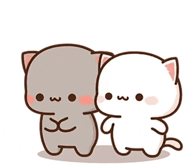 a cat is kissing another cat on the cheek .