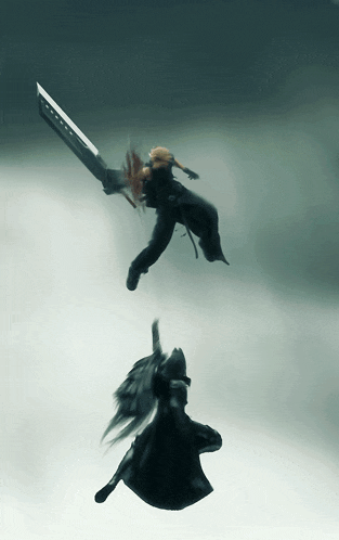 a man is holding a sword in the air and another man is holding a sword in the air