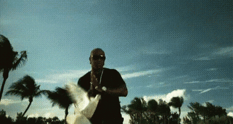 a man is standing in front of palm trees in a field .