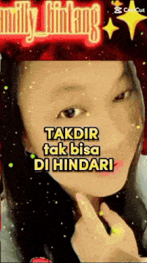 a picture of a girl with the words takdir tak bisa di hinderi