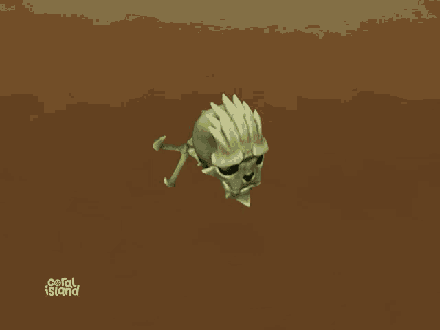 an illustration of a skull with a coral island logo