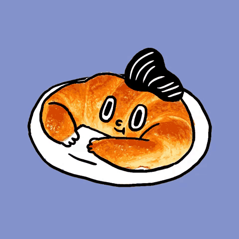 a cartoon drawing of a croissant with the numbers 0 and 0 on its face