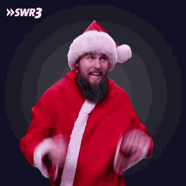 a man in a santa claus costume with swr3 on the bottom