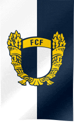 a blue and white flag with the letters ccf on the top