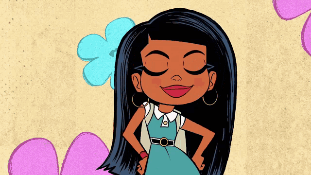 a cartoon drawing of a girl with long black hair
