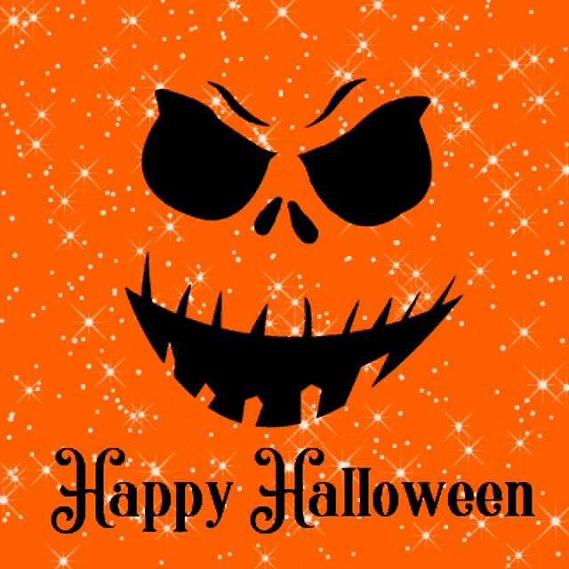 a halloween greeting card with a skull and the words " happy halloween "