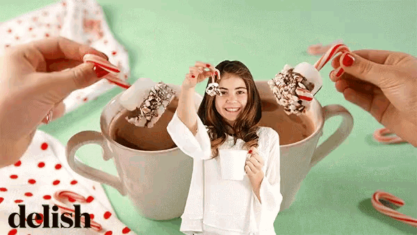 Candy Cane Marshmallow Dippers Chocolate Drink GIF - Candy Cane Marshmallow Dippers Dip Chocolate Drink GIFs
