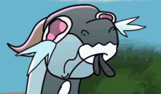a cartoon drawing of a shark with its tongue hanging out