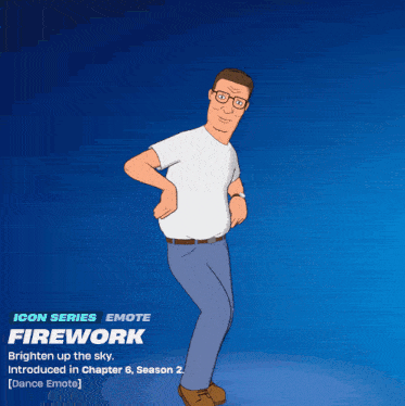 a cartoon character from king of the hill is dancing with the word firework on the bottom