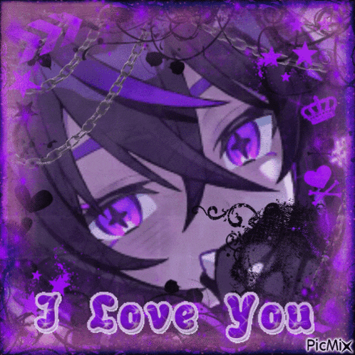 a picture of a vampire with purple eyes and the words i love you