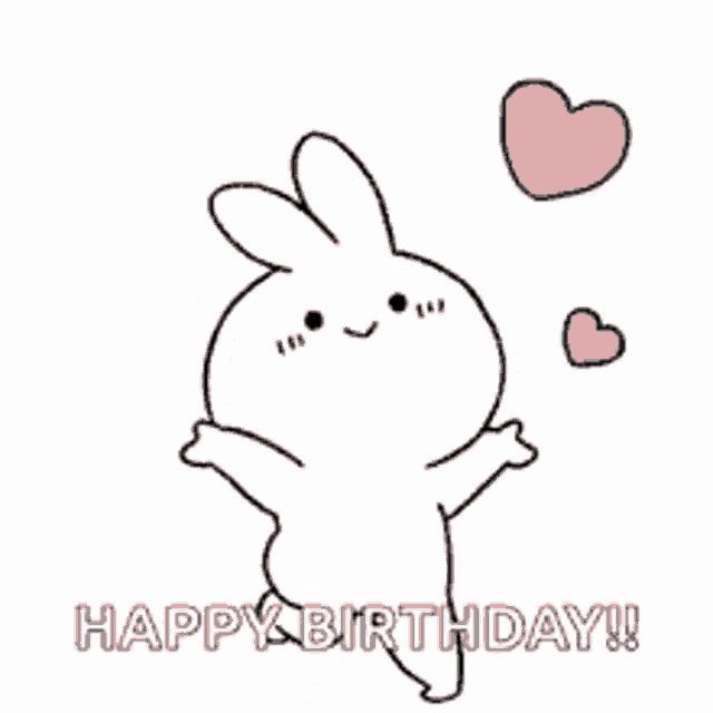 a cartoon rabbit is holding a pink heart and says happy birthday .