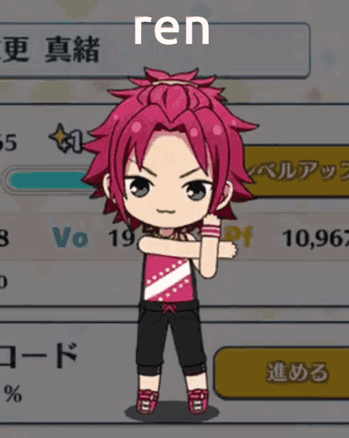 a cartoon character with red hair and the word ren on the top