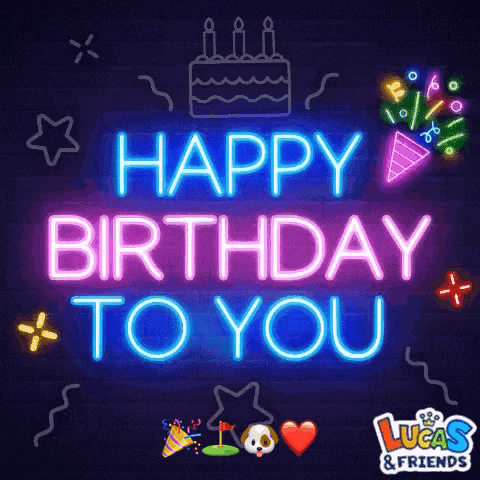 a neon sign says happy birthday to you