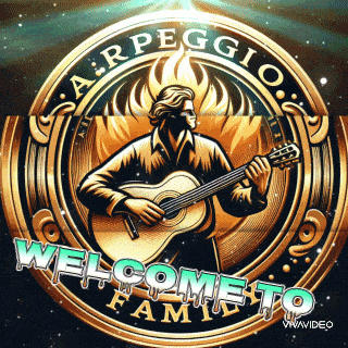 an illustration of a man playing a guitar with the words welcome to family written below him