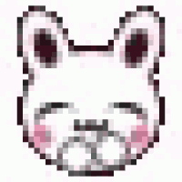 a pixel art of a rabbit 's face with glasses and a pink blush .