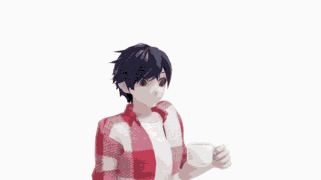 a 3d model of a person drinking from a cup with their eyes closed