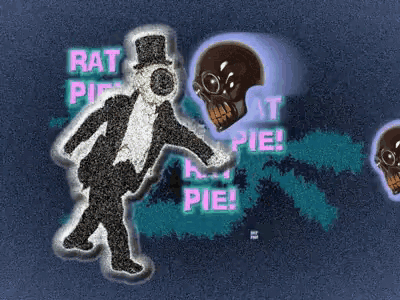 a drawing of a man in a top hat with the words " rat pie " on the bottom
