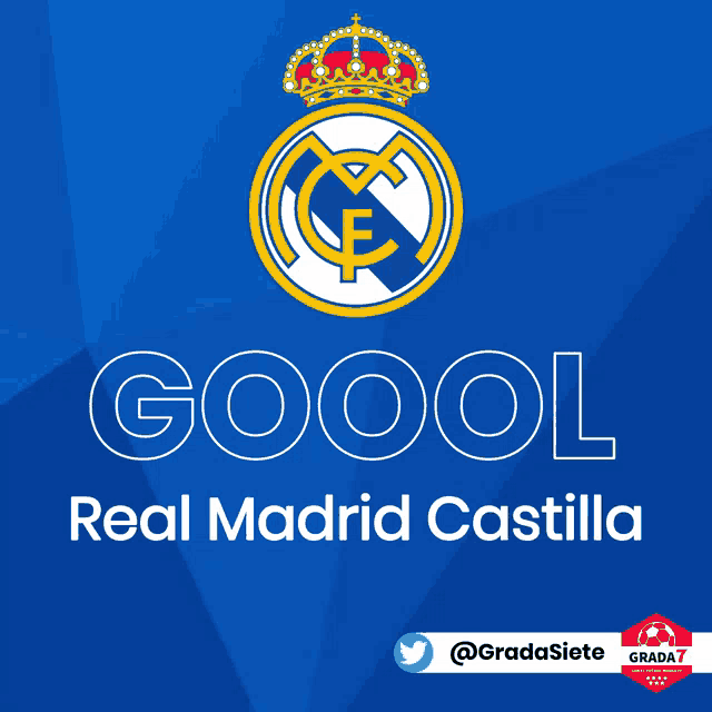 a blue background with a real madrid logo and the words goool real madrid castilla