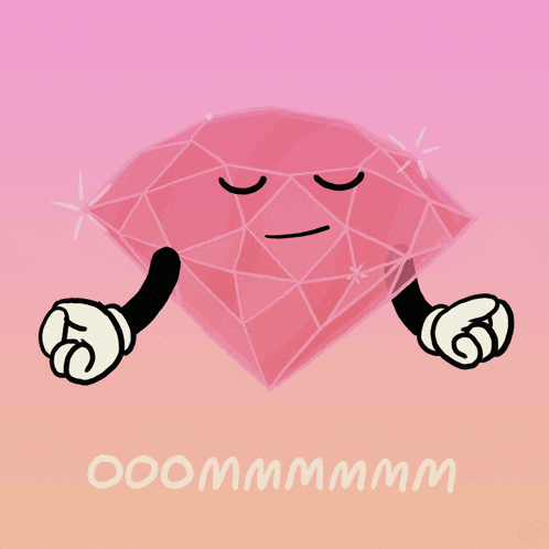 a cartoon illustration of a pink diamond with a face and arms