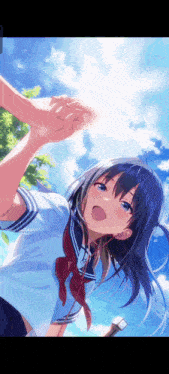 a girl in a school uniform is holding hands with another girl