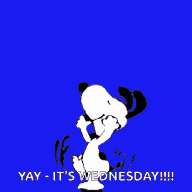 a cartoon of snoopy on a green background with the words yay it 's wednesday !!!