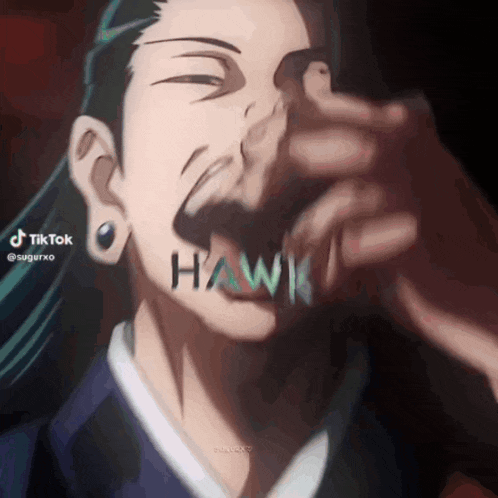 a close up of a man 's face with the word hawk written on his face