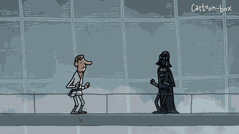 a cartoon of darth vader holding a lightsaber with the words cartoon-box below him
